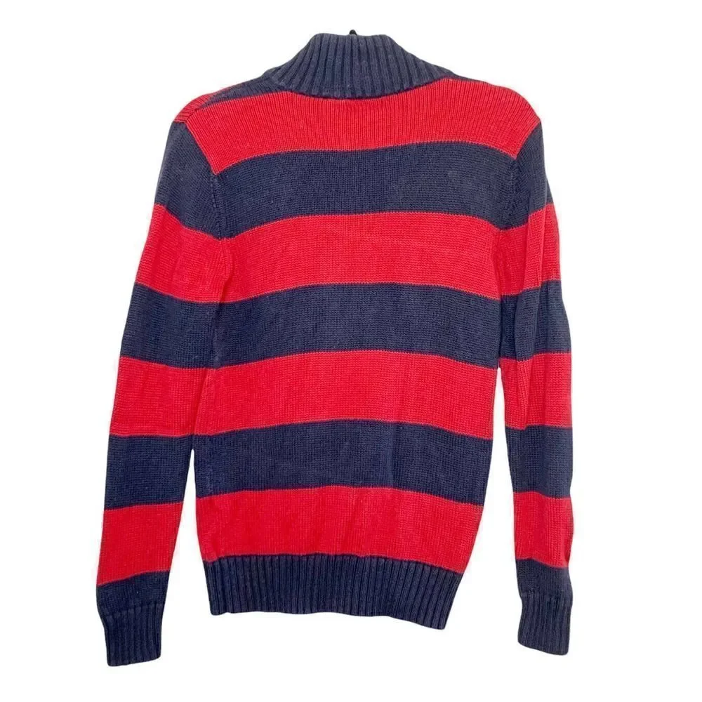 Ralph Lauren Polo Boy’s 1/4 Zip Navy Blue & Red Cotton Sweater Size Large 16-18